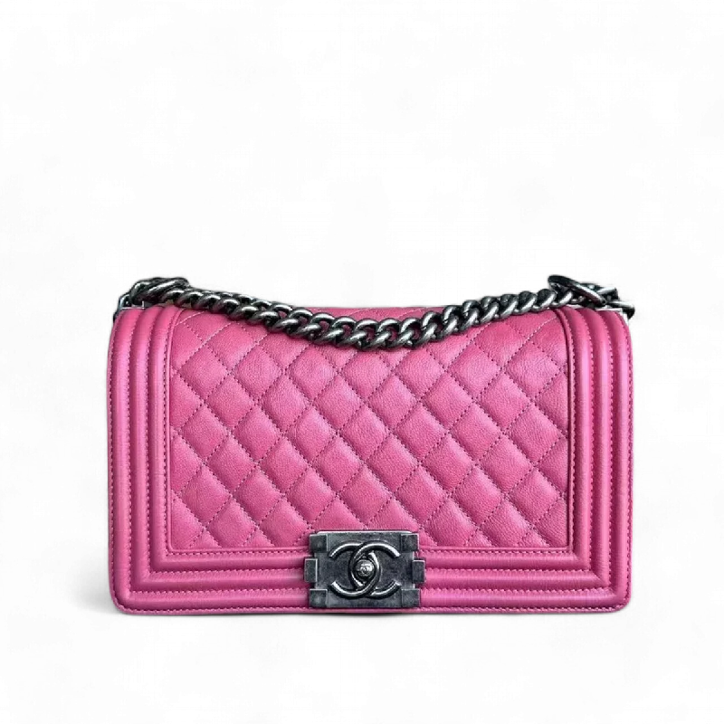 Chanel bags that pair perfectly with any outfitChanel Boy Medium - Calfskin 25CM Quilted Grained Calfskin Leboy Pink RSHW No 17