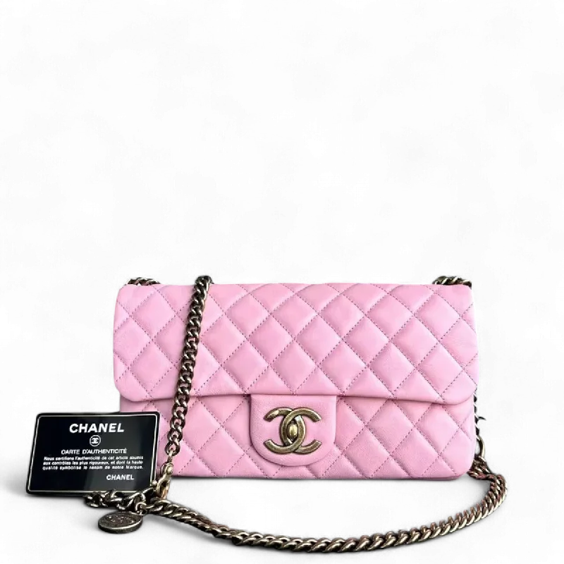 Chanel bags sale 2025Chanel Calfskin CC Seasonal Flap Zipped Single Flap Quilted Pink Golden Hardware Series 18