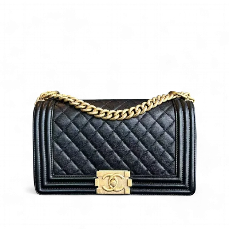 Chanel Luxury Handbag for High - End EventsChanel Caviar Boy Old Medium 25CM Quilted Grained Calfskin Leboy Black GHW