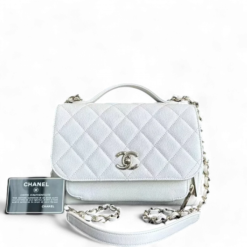 Chanel bags with leather and tweed combinationsChanel Business Affinity - Caviar Medium White Golden Hardware Series 25