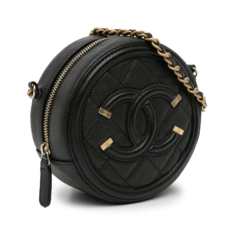 Chanel leather bags for everydChanel Caviar CC Filigree Round Crossbody (bEzArR)