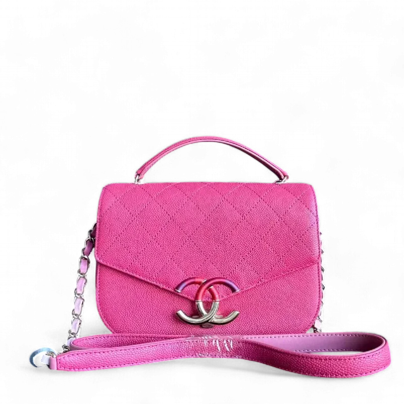 Chanel bags with iconic stitching detailsCaviar Coco Curve Cuba Small 21CM Thread Around Grained Calfskin Pink Golden Hardware Series 25