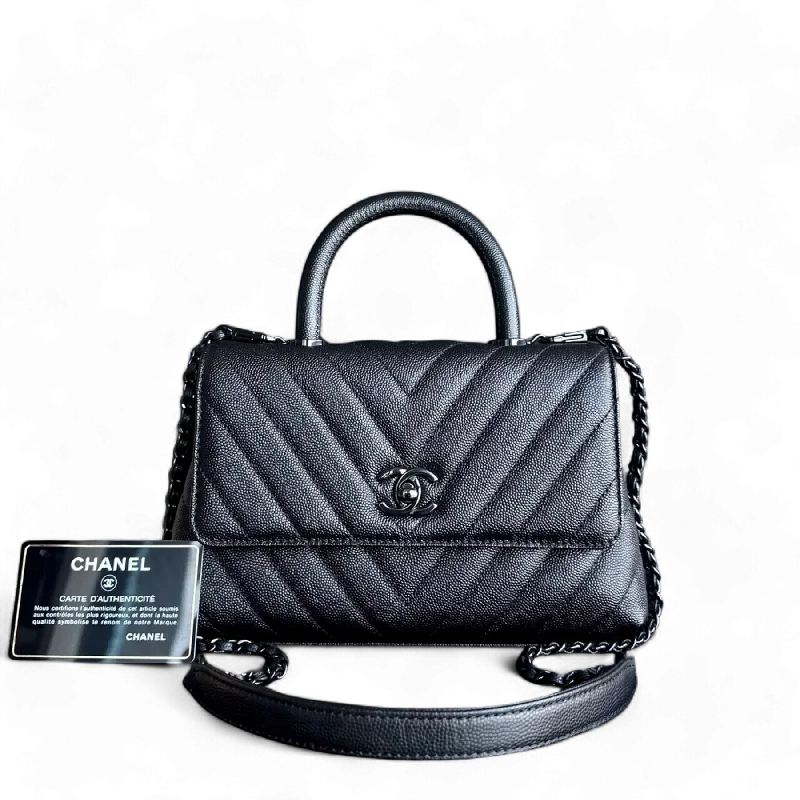 Chanel leather bags for everydChanel Coco Handle - Small Caviar Chevron Grained Calfskin Black Black Hardware Series 26