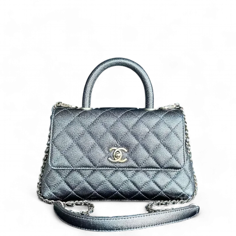 Chanel bags for a polished and professional appearanceChanel Caviar Coco Handle Small Grained Calfskin Metallic Silver Golden Hardware Series 28