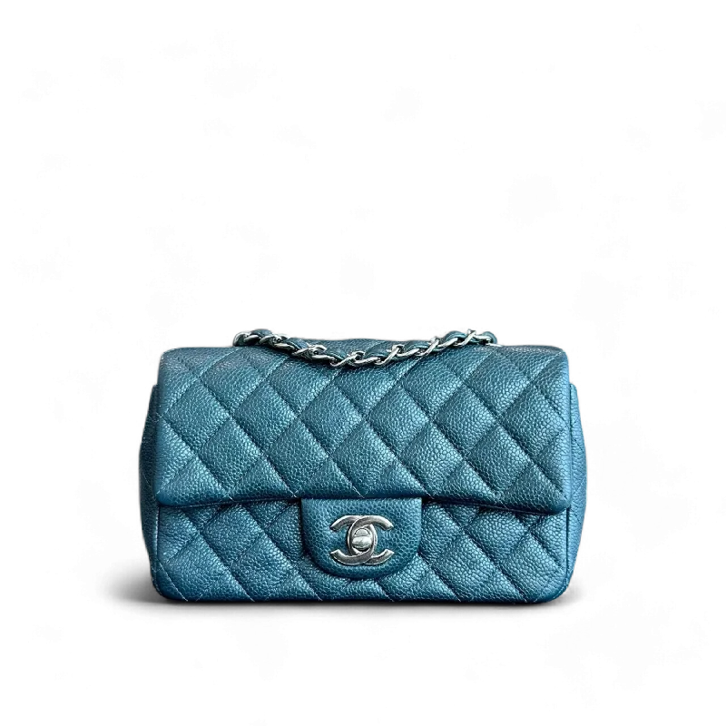 Chanel Limited Edition Handbag for CollectorsChanel Classic Flap Mini - 20CM Caviar Rectangular Iridescent Dark Blue Silver Hardware Series 20