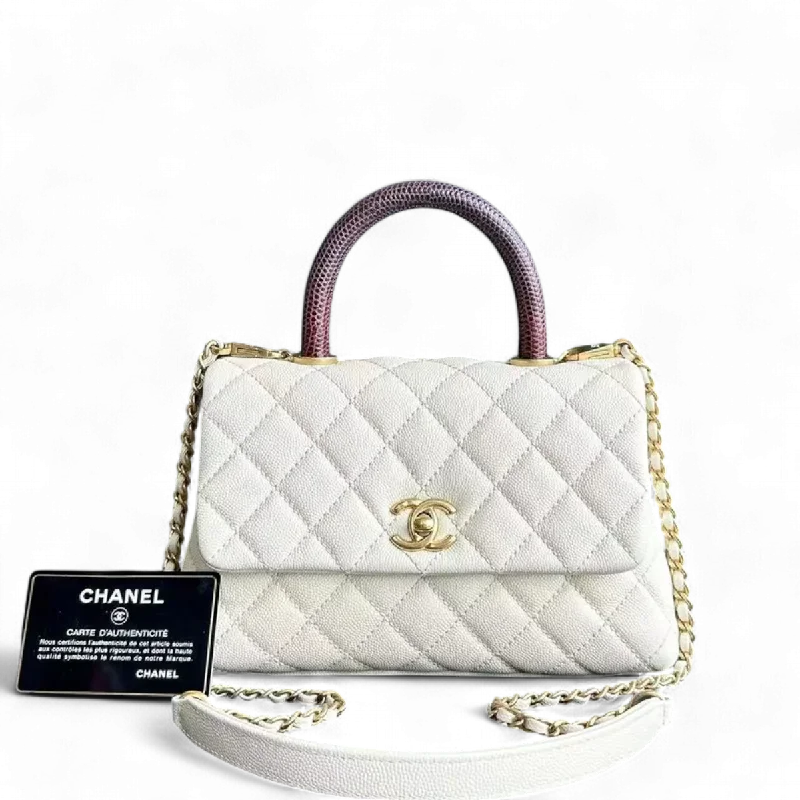 Chanel bags for women who love timeless fashionCaviar Small Coco Handle Quilted Calfskin Cream White Golden Hardware Series 24