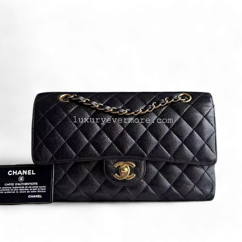 Chanel bags as wedding day accessoriesChanel Classic Flap Caviar Medium Quilted Black Golden Hardware Series 14