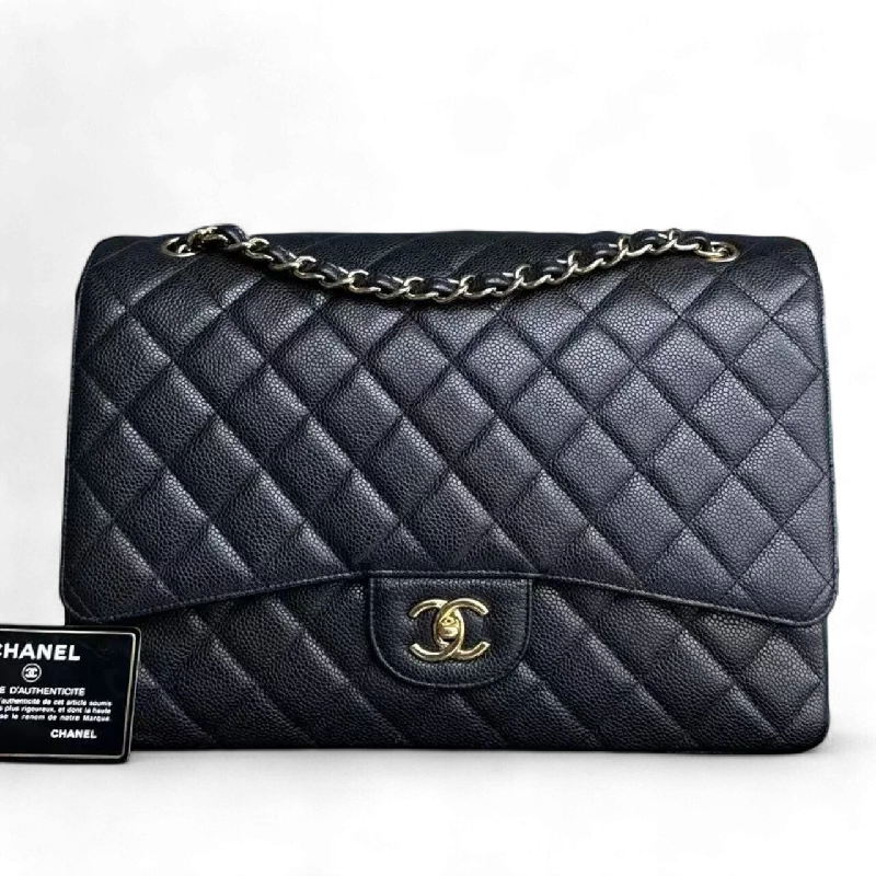 Chanel Limited Edition Handbag for CollectorsChanel Classic Flap Maxi - Caviar Single Flap Quilted Black Gold Hardware Series 13