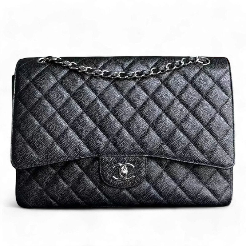 Chanel bags for a polished and professional appearanceChanel Classic Flap Maxi - Single Flap 33CM Quilted Caviar Black Silver Hardware