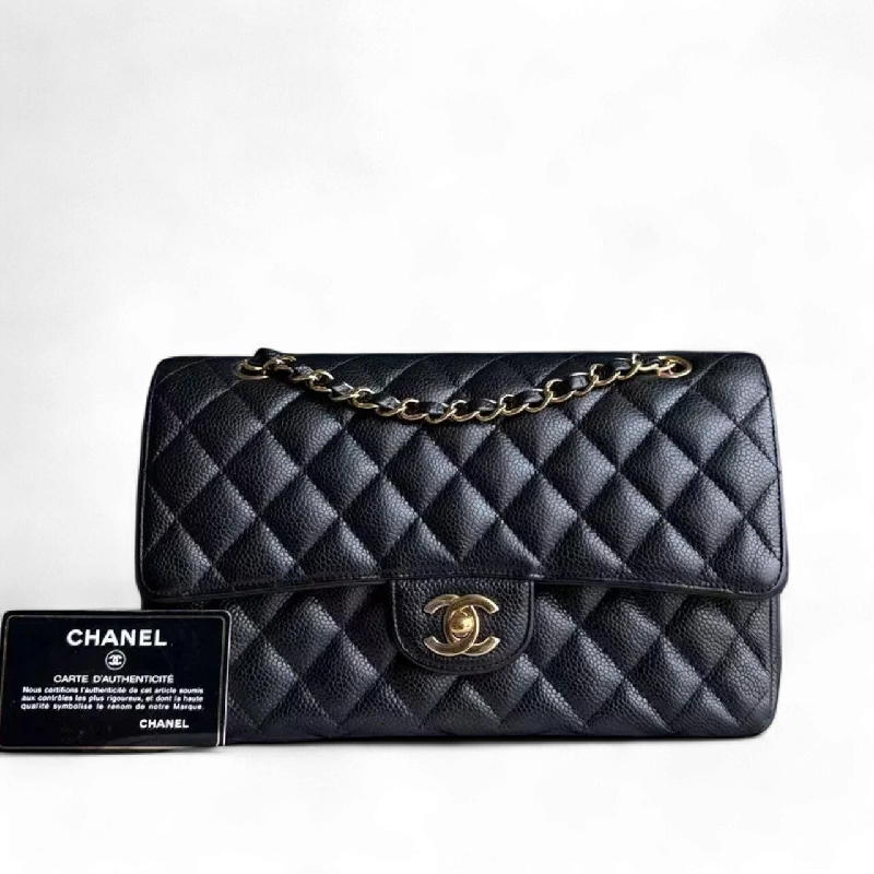 Chanel bags with exclusive seasonal designs and materialsChanel Classic Flap Medium - Caviar Double Flap Quilted Calfskin Black Gold Hardware Series 19