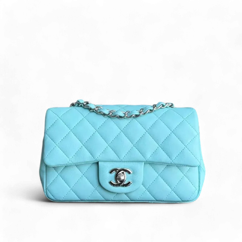 Chanel Small Crossbody Bag for TravelChanel Classic Flap Mini - Lambskin Quilted Tiffany Blue Silver Hardware Series 27