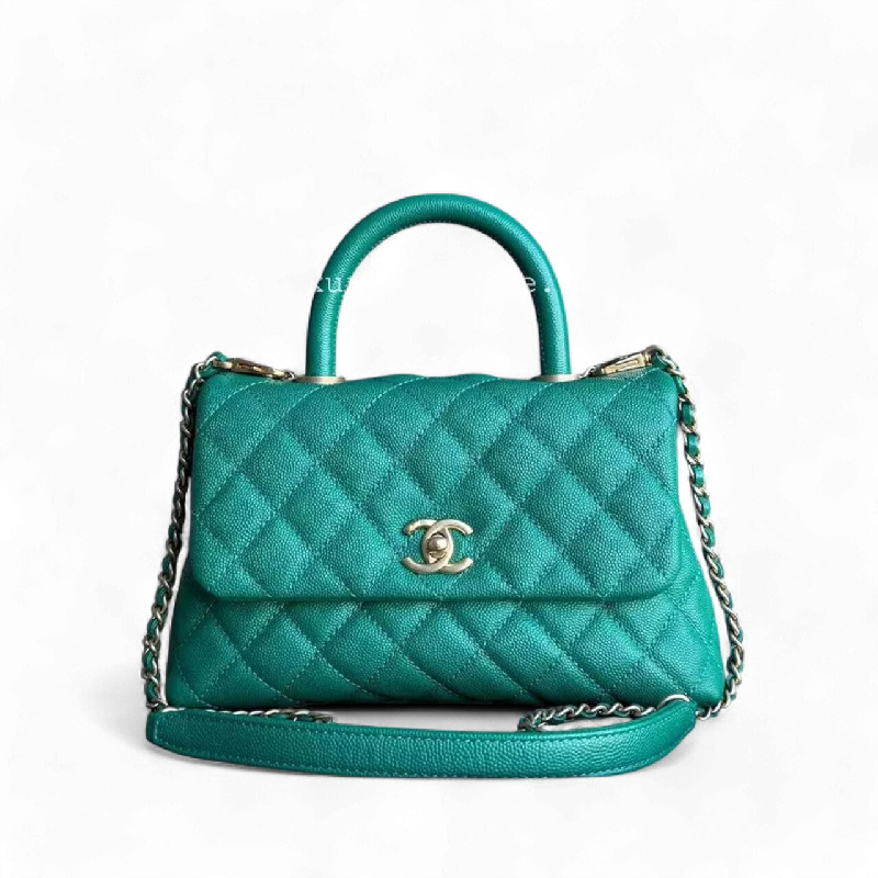 Chanel classicChanel Coco Handle Small - Caviar Small Quilted Calfskin Green Gold Hardware Shoulder Bag