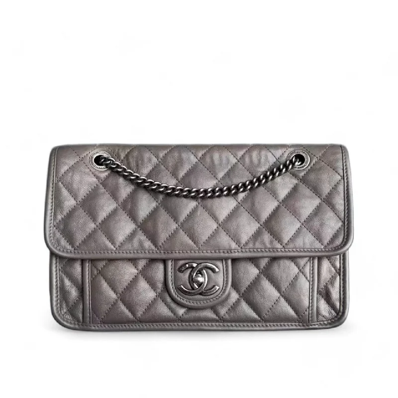 Chanel bags for women with a taste for high fashionChanel Flap French Riviera - Calfskin 28CM Grey Quilted Gray Ruthenium Palladium Silver Hardware Series 20