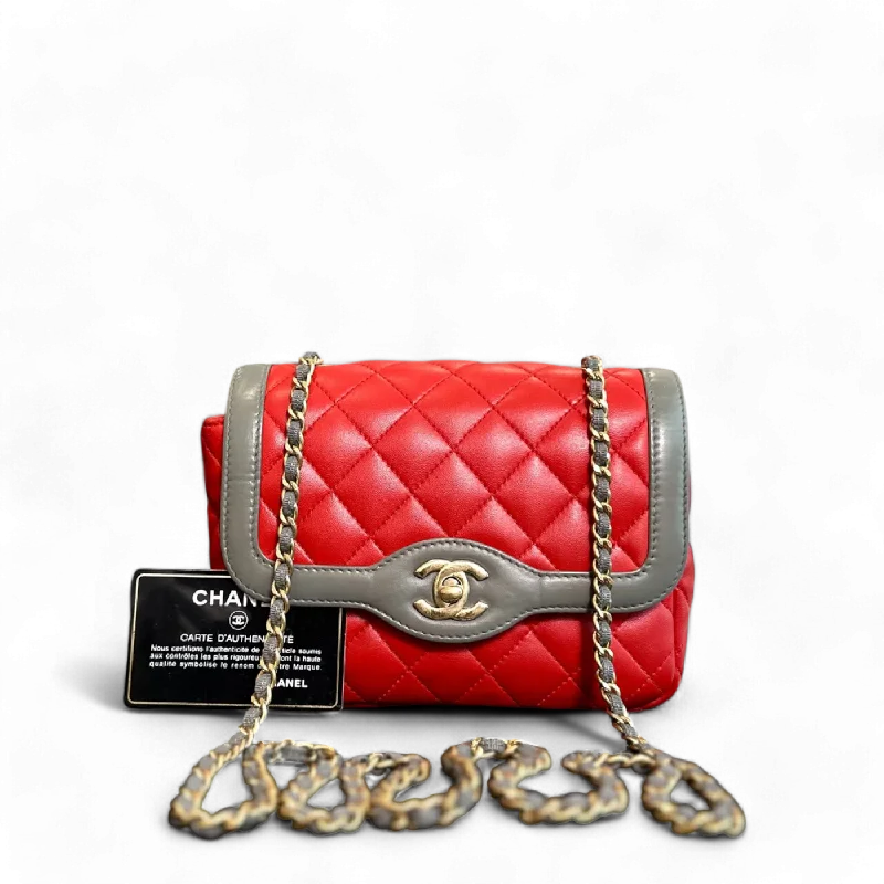 Chanel bags with adjustable chain strapsChanel Seasonal Flap Two-Tone Quilted Lambskin Red Grey GHW No 23