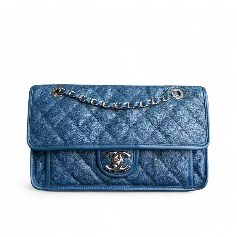 Chanel bags for a polished and professional appearanceChanel French Riviera - Caviar 25CM Quilted Blue Silver Palladium Hardware Series 15