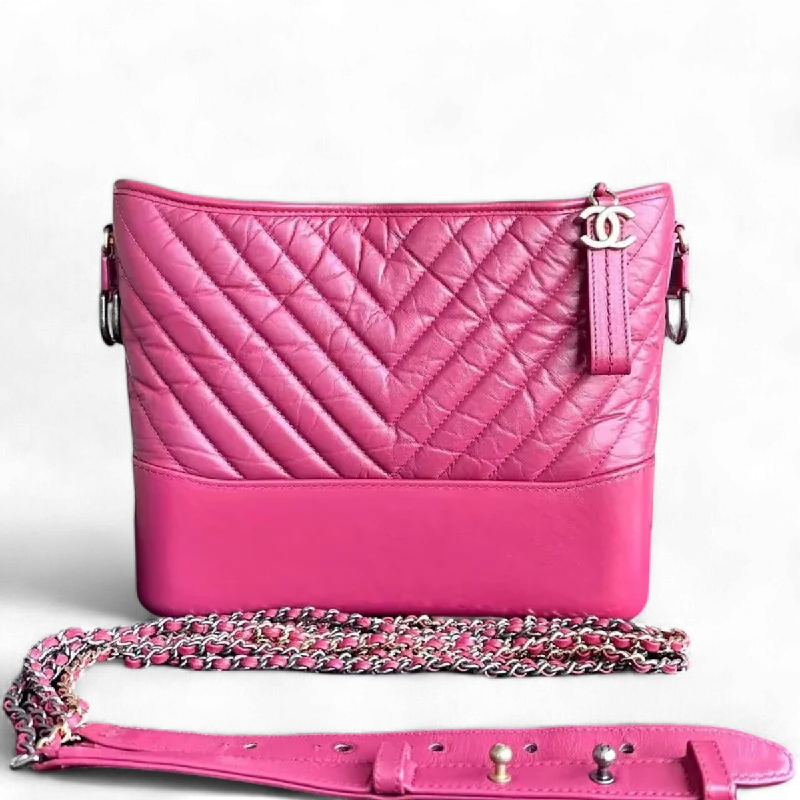 Chanel bags with intricate metal hardwareGabrielle Medium 27CM Chevron Calfskin Hot Pink Two-tone Hardware