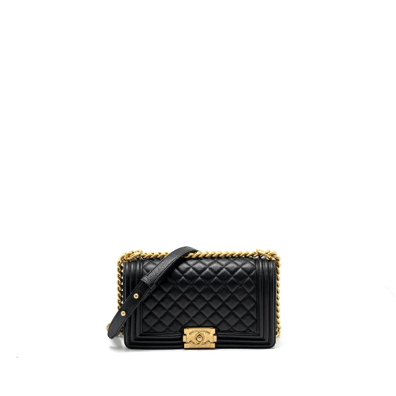 Chanel bags with gold, silver, and pearl accentsChanel medium boy bag smooth calfskin black GHW