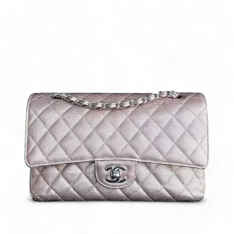 Chanel Quilted Leather Shoulder Bag for FashionistasChanel Calfskin Classic Flap Double Flap Metallic Pixelated Pixel Limited Edition Pink Silver Hardware No 21