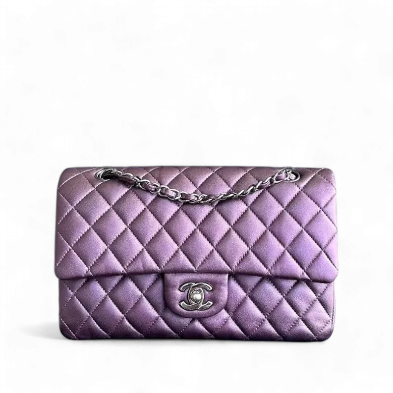 Chanel bags with iconic stitching detailsClassic Flap Quilted Lambskin Purple Silver Hardware Series 24