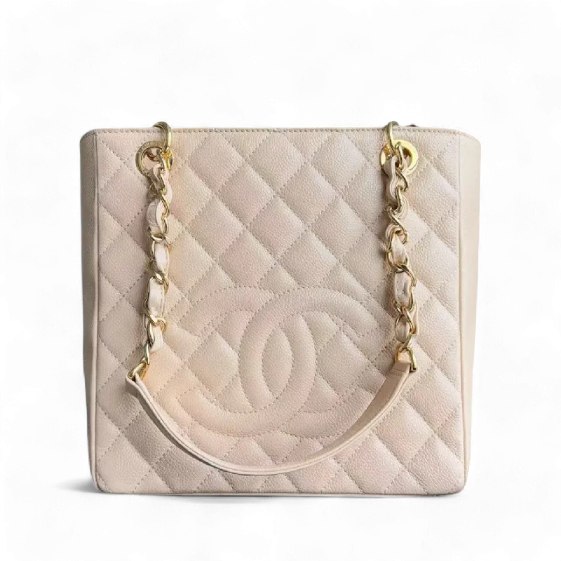 Chanel bags with classic and elegant designsChanel PST Petite Shopping Tote - Caviar Quilted Beige Gold