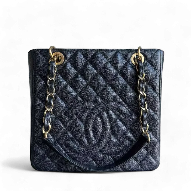 Chanel leather bags for everydChanel PST Petite Shopping Tote - Caviar Quilted Black Gold Hardware Series 15