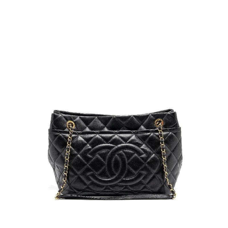 Chanel bags with iconic gold chainsChanel quilted shoulder shopping tote bag caviar black GHW