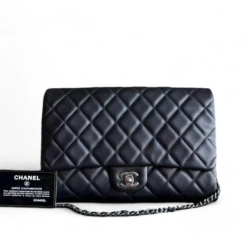 Chanel bags for women who appreciate fine craftsmanshipChanel Timeless Flap - Single Flap Clutch Quilted Lambskin Black Silver Hardware Series 17