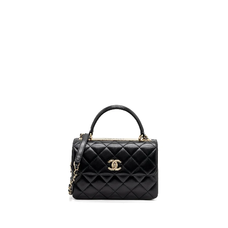 Chanel bags with exclusive seasonal designs and materialsChanel trendy CC flap bag with top handle lambskin black LGHW (microchip)