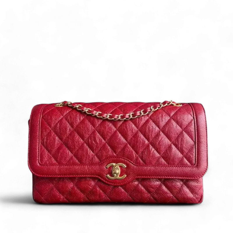 Chanel New Arrival Handbag with Gold HardwareChanel Two-Tone Crumpled Flap - Caviar 29CM Quilted Red Gold Hardware Series 21