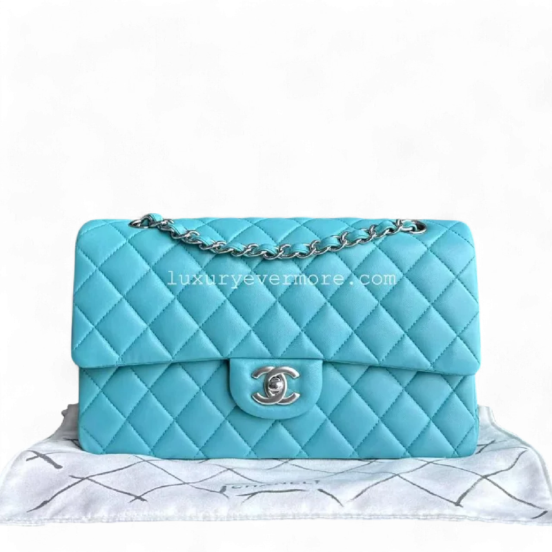 Chanel bags with classic and elegant designsClassic Flap Medium 25CM Quilted Lambskin Blue Silver Hardware Series 19