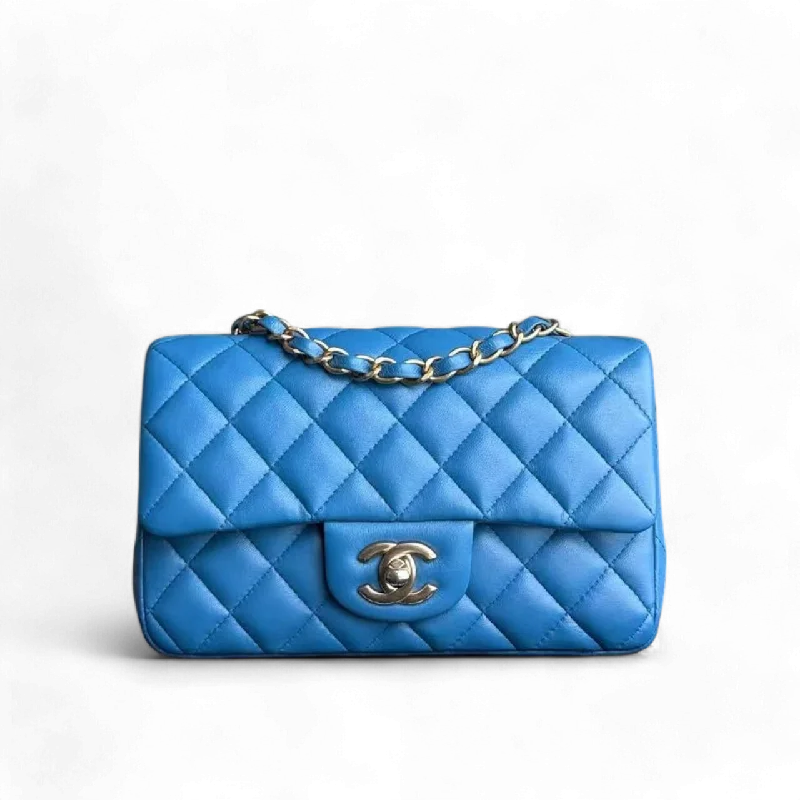 Chanel bags for women who appreciate fine craftsmanshipClassic Flap Mini Rectangle 20 CM Quilted Lambskin Blue Golden Hardware Series 27