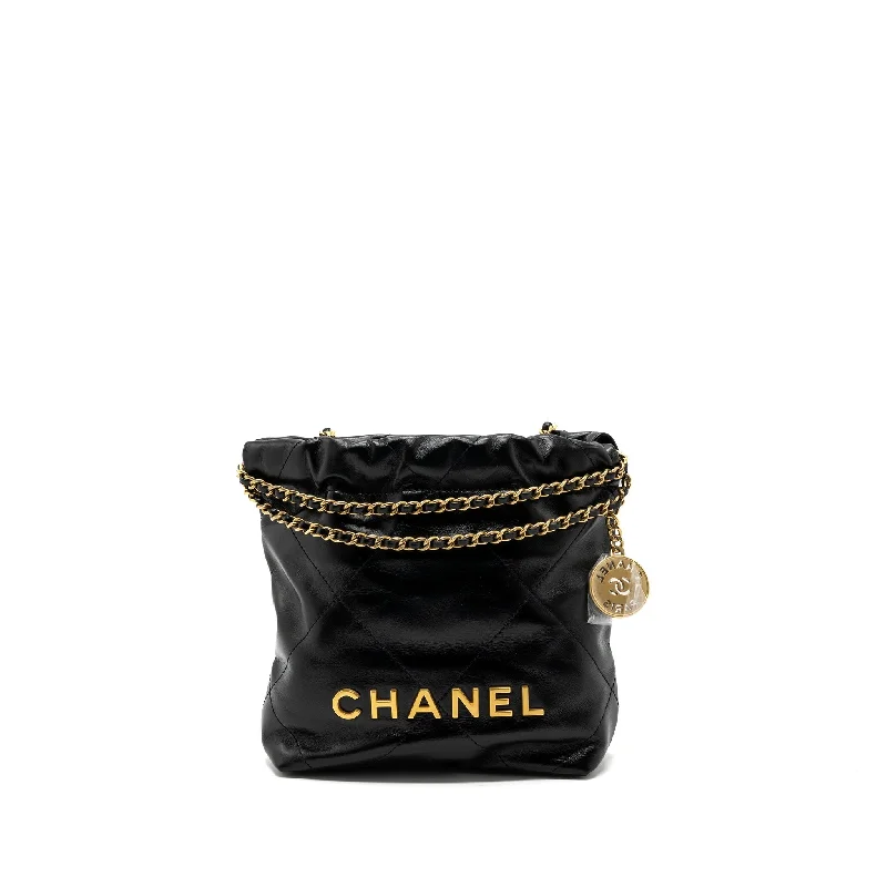 Chanel Designer Handbag with Unique DesignChanel mini 22 bag shiny calfskin black brushed GHW (microchip)