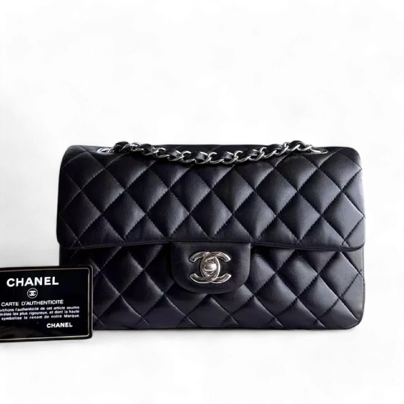 Chanel Luxury Handbag for High - End Events*Full Set, Receipt* Chanel Classic Flap Small - 23CM Quilted Lambskin Black Silver Hardware Series 27