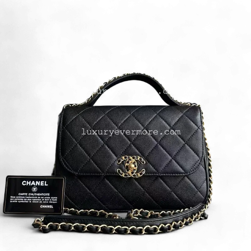 Chanel Black Handbag for Business Meetings*Full Set, Receipt* Chanel Small 23CM Chain Infinity Top Handle Quilted Calfskin Black Golden Hardware Series 28 Shoulder Bag