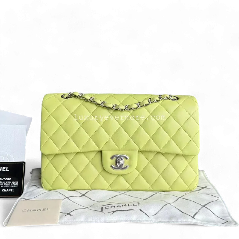 Chanel Medium Tote Bag for Office Ladies*Full Set, Receipt* Chanel Classic Flap Medium Quilted Lambskin Light Yellow Silver Hardware