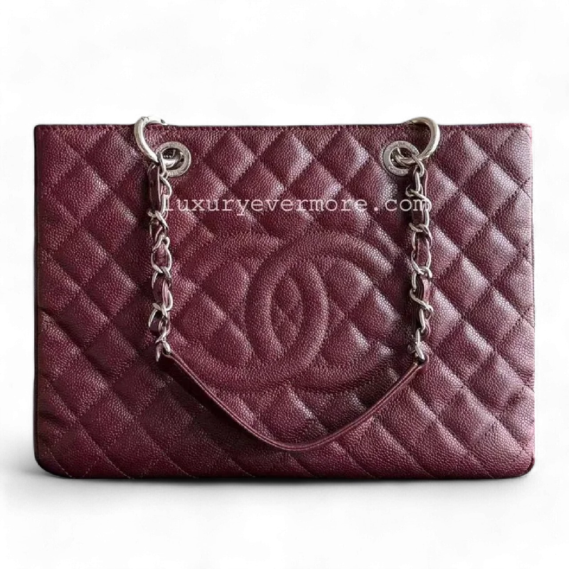 Chanel Designer Handbag with Unique DesignGST Grand Shopping Tote Caviar Quilted Burgundy Dark Red Silver Hardware Series 19