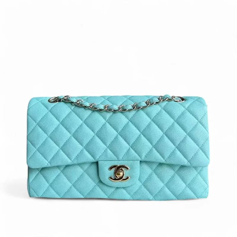 Chanel Lightweight Handbag for Daily Errands*Rare* Chanel Classic Flap Medium - Caviar 25CM Quilted Tiffany Blue Gold Hardware Series 27