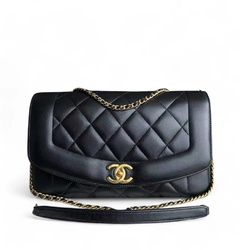 Chanel bags for the minimalist fashion*Rare Re-issue* Chanel Diana - Modern Reissue Lambskin Quilted Black Gold Hardware Series 20