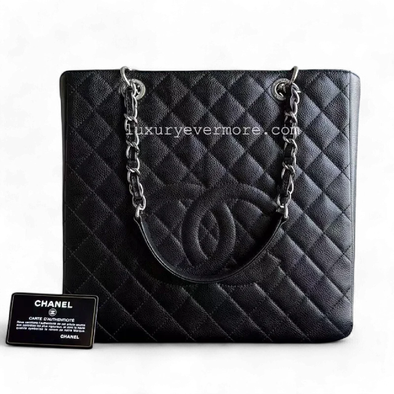 Chanel bags perfect for everyday eleg*Rare XL Size* Chanel PST Petite Shopping Tote - XL Caviar Large Quilted Black Gold Hardware Series 16