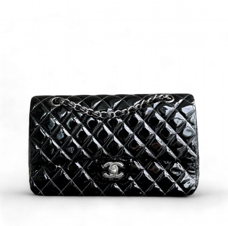 Chanel classic*Recolor* Medium Quilted Patent Leather Black Silver Hardware Series 17