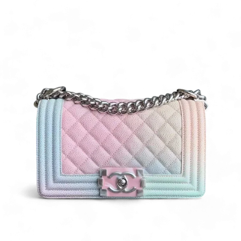 Chanel Handbag with Adjustable Strap for Comfort*Unused* Chanel Boy Small Bag - Caviar Quitled Rainbow Calfskin Series 25