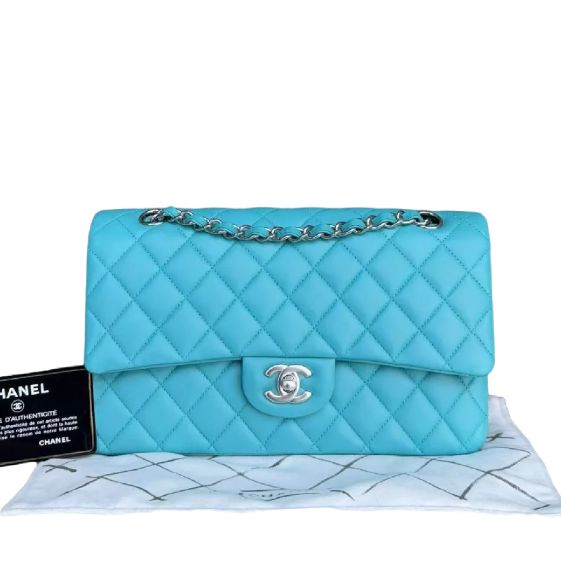 Chanel bags with classic and elegant designs*Unused* Chanel Classic Flap Medium - 25CM Quilted Lambskin Blue Silver Hardware Series 19