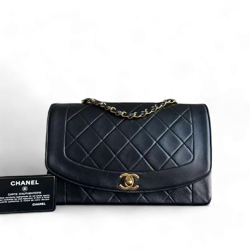 Chanel bags with leather and tweed combinationsChanel Diana Bag Vintage Quilted Lambskin Black Golden Hardware Series 2