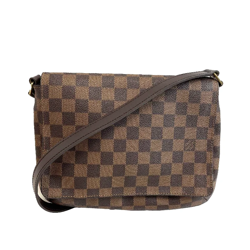 Louis Vuitton tote bags with a printed LV logo on the front for brand visibilityLOUIS VUITTON Musette Tango Damier Ebene Canvas Shoulder Bag